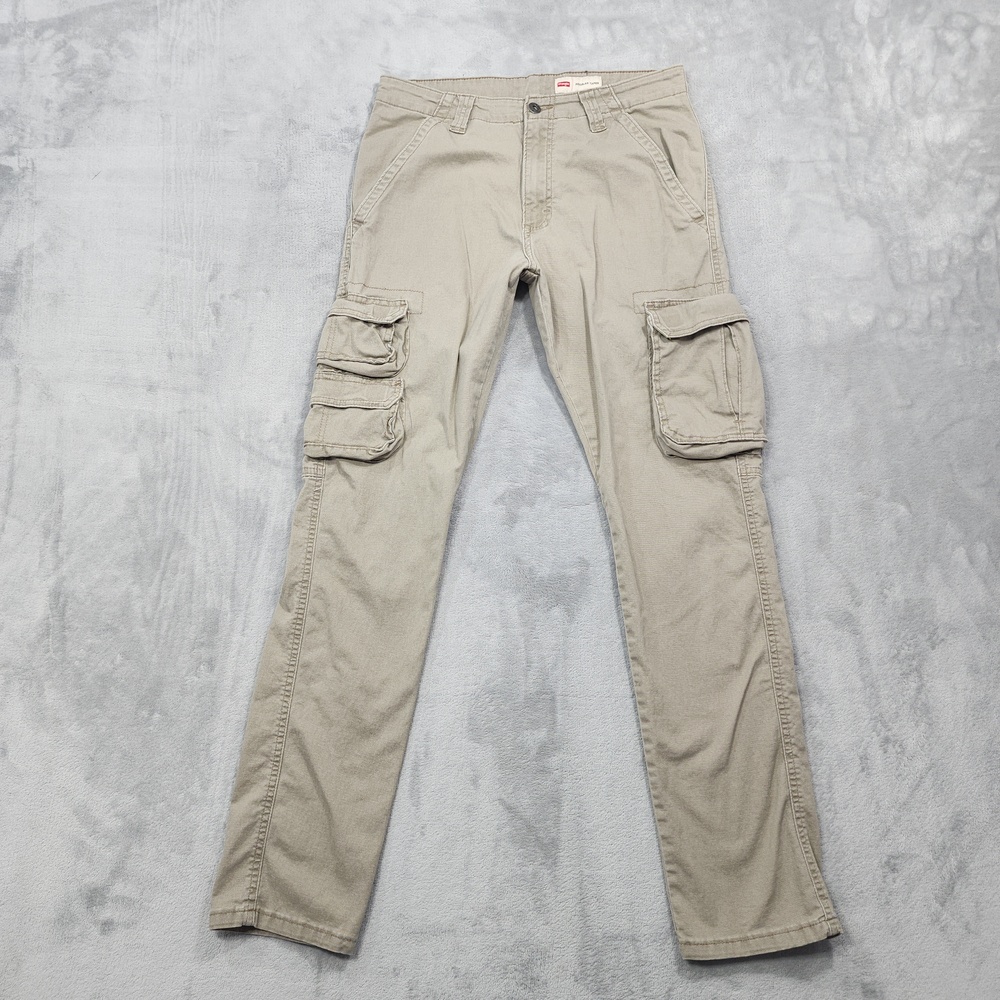 Wrangler Pants Mens 30x32 Beige Cargo Regular Taper Canvas Stretch Utility